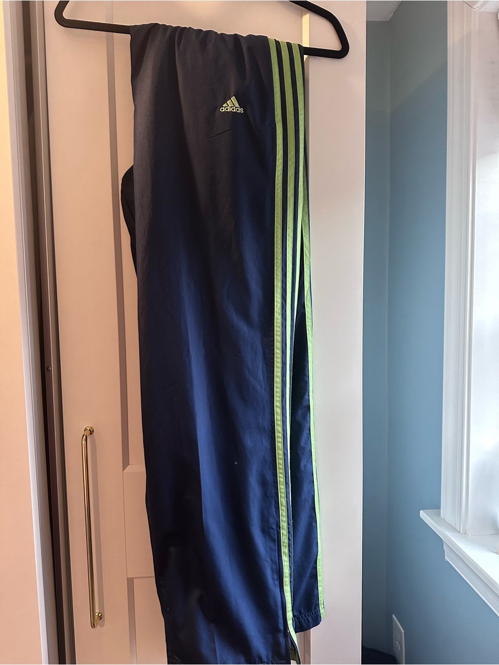 Adidas Vintage Navy Track Pants with Lime Stripe